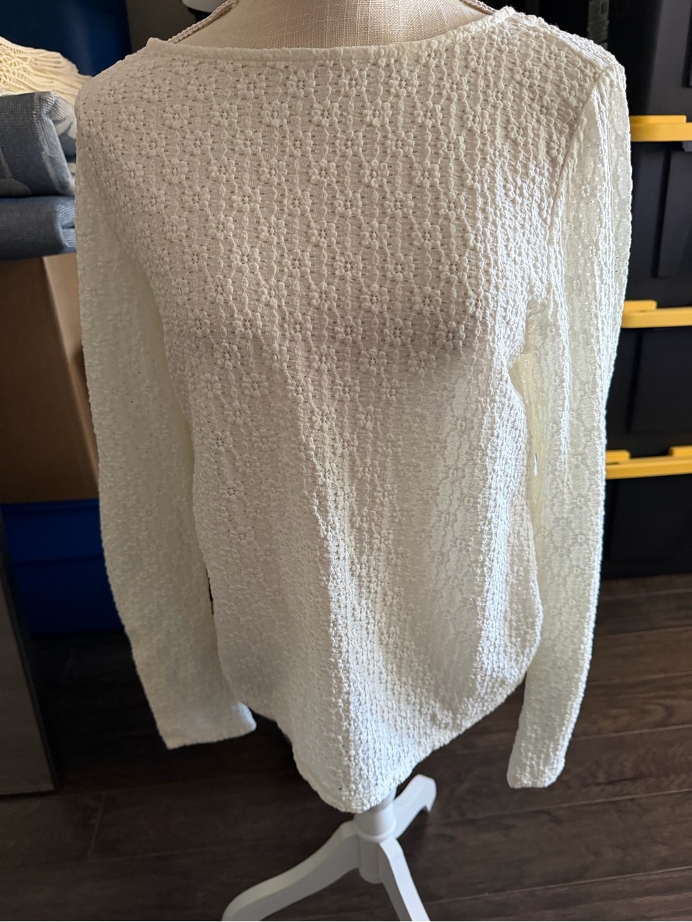 Treasure & Bond || white sheer knit crewneck cotton top with split hem sleeves